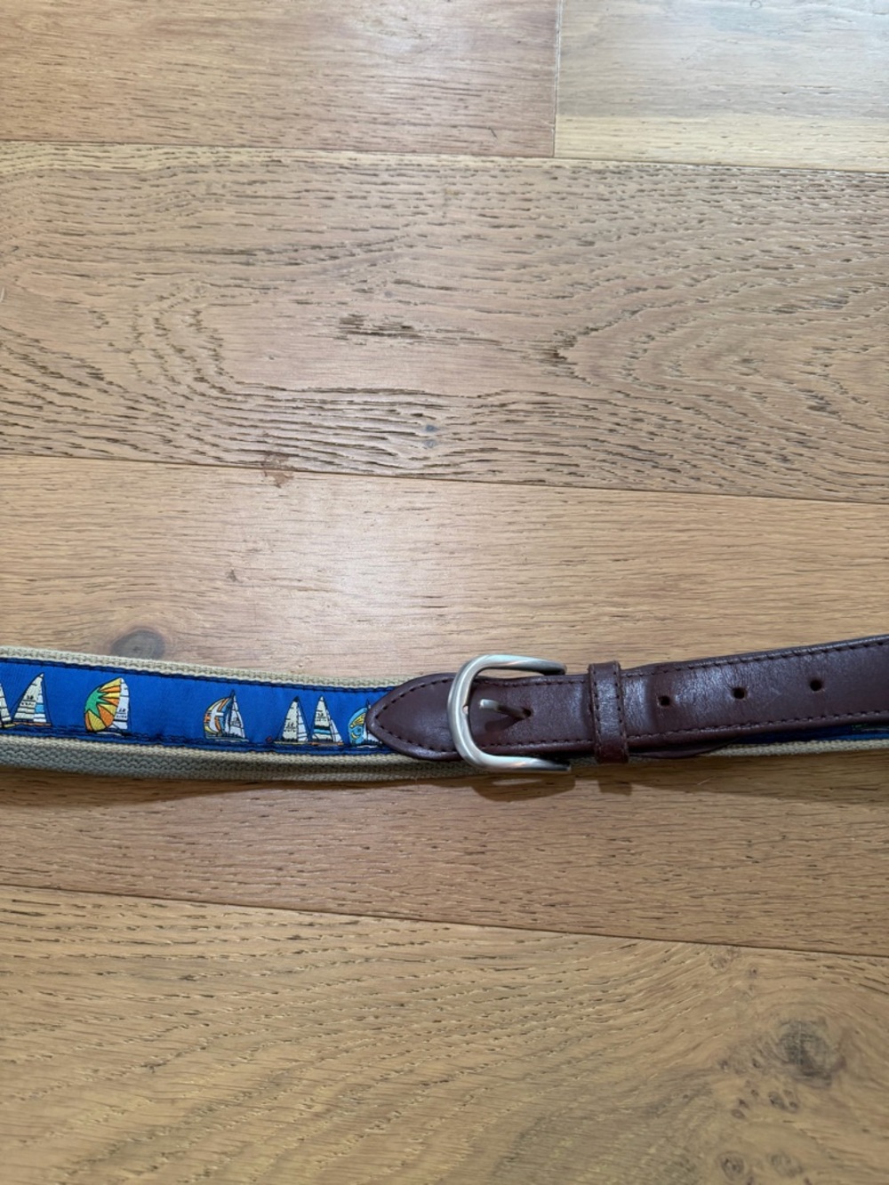 Classic Brown Leather & Blue Canvas Sailboat Belt by Belted Cow Company Men’s 34